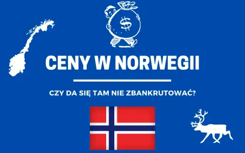 Ceny w Norwegii - czy da się tam nie zbankrutować? Mapa Norwegii, worek pieniędzy, flaga i renifer.