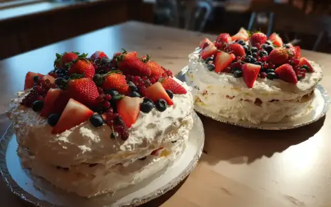 Två vackra gräddtårtor med jordgubbar och bär, perfekta som kakor till babyshower recept.
