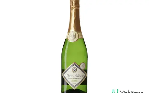 En flaska Pierre Olivier Blanc de Blancs Prestige Brut ekologisk champagne med guldetikett.