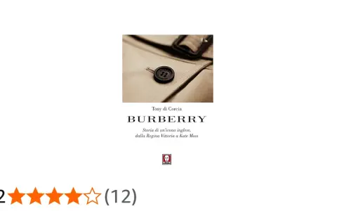 La copertina del libro "Burberry: Storia di un'icona inglese" di Tony di Corcia, con dettaglio di un trench coat.