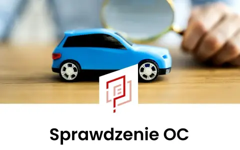 Sprawdzenie polisy OC po numerze rejestracyjnym to klucz do spokoju na drodze. Błękitny samochodzik pod lupą symbolizuje dokładną analizę.
