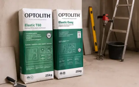 Dwa worki kleju do płytek OPTOLITH Elastic T60 i Elastic Easy. Jaki klej do płytek wybrać? Oba to elastyczne kleje klasy C2TE.