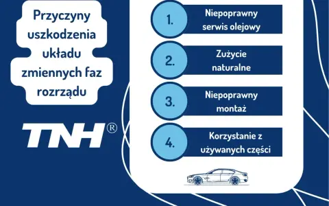 Przyczyny uszkodzenia układu zmiennych faz rozrządu: niepoprawny serwis olejowy, zużycie naturalne, niepoprawny montaż, używane części.
