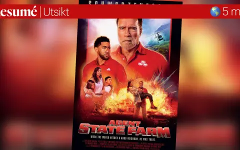 Arnold Schwarzenegger i filmen "Agent State Farm" där han räddar en familj från en explosion.