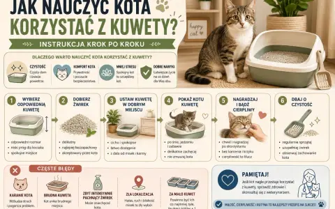 Jak nauczyć dorosłego kota korzystać z kuwety? Instrukcja krok po kroku: wybierz kuwetę, dobierz żwirek, ustaw w dobrym miejscu, pokaż kotu, nagradzaj i bądź cierpliwy, dbaj o czystość.