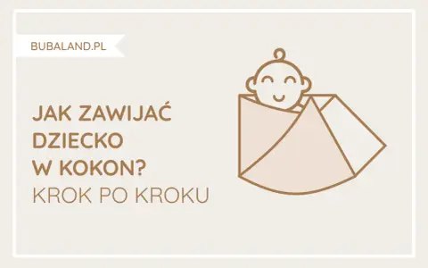 Jak zawinąć dziecko w kokon? Krok po kroku. Ilustracja pokazuje uśmiechniętą główkę dziecka otuloną w kokon.
