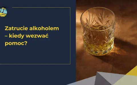 Zatrucie alkoholem może prowadzić do zgonu. Kiedy wezwać pomoc? Szklanka alkoholu na brązowym tle.
