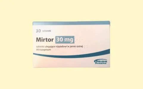 Opakowanie leku MirtoR 30 mg, zawierające tabletki ulegające rozpadowi w jamie ustnej. Substancją czynną jest mirtazapina.