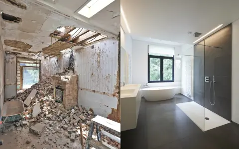 Avant/après d'une salle de bain : démolition complète et rénovation moderne. Le prix de cette transformation est impressionnant.