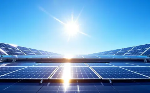 Panneaux solaires sous un ciel bleu éclatant, illustrant le principe du photovoltaïque.