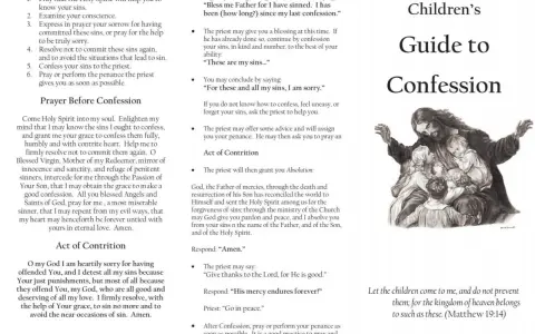 A guide to confession, with examples of sins to say, prayers, and the steps for a good confession.