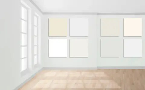 Paleta de colores para paredes: blanco roto, blanco y otros tonos claros.