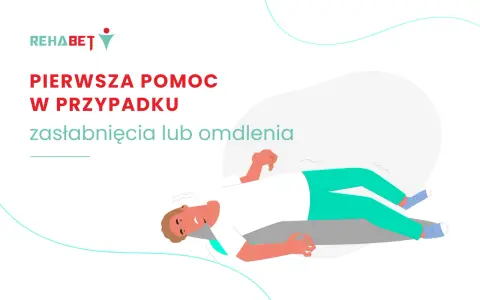 Pierwsza pomoc w przypadku zasłabnięcia lub omdlenia. Ilustracja przedstawia osobę leżącą, która straciła przytomność.