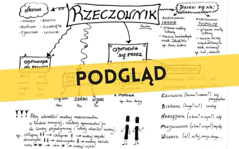 Podgląd rzeczownika: nazwy, odmiana przez przypadki, rodzaje (męski, żeński, nijaki), liczby (pojedyncza, mnoga). Rzeczowniki dzielą się na własne i pospolite.