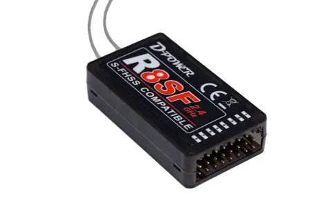 D-Power R8SF Empfänger, S-FHSS kompatibel, 2.4 GHz Mode. Ideal für RC-Modelle.