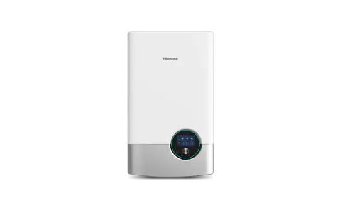 Nowoczesna pompa ciepła 16kW Hisense z cyfrowym panelem sterowania.