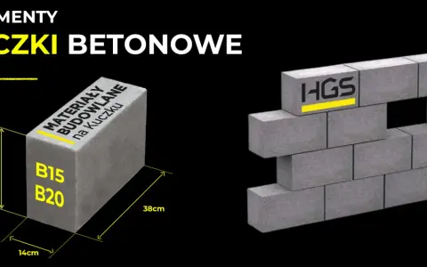 Bloczki betonowe HGS: wymiary 38x24x14 cm, klasy B15 i B20. Idealne do fundamentów.
