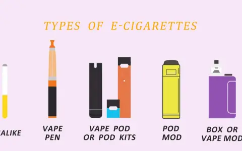 Ilustración muestra la diferencia entre cigarrillo electrónico y vaper, con tipos como cigalike, vape pen, pod kits, pod mod y box mod.