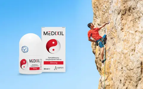 Wspinacz pokonuje skalną ścianę, pewny siebie dzięki Medixil.