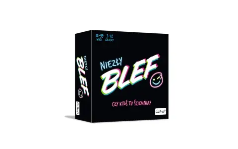 Pudełko gry karcianej "Niezły Blef". Czy ktoś tu ściemnia? Wiek graczy 3-12.