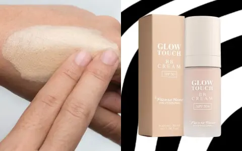Testowanie, czy krem BB zatyka pory. Na dłoni aplikacja lekkiego podkładu Pierre René Glow Touch BB Cream SPF 50+.