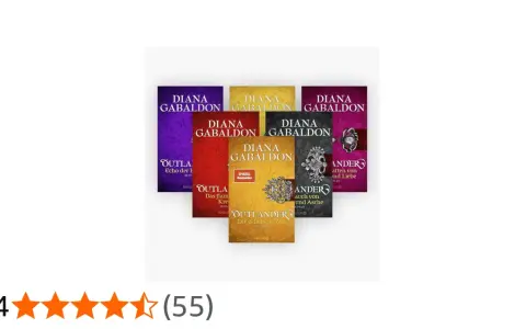 Mehrere Buchcover der Outlander-Reihe von Diana Gabaldon, teils mit Schmuckelementen.