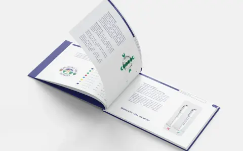 Logo Beskidzkiej Izby Lekarskiej z polem ochronnym, pokazujące zasady stosowania znaku.