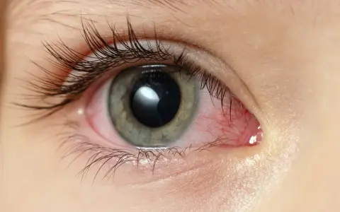 Occhio con congiuntivite, il cui significato è infiammazione. La sclera è arrossata e irritata.
