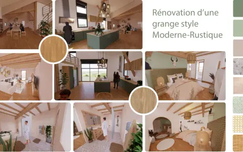 Ambiance chaleureuse et moderne-rustique pour votre maison. Inspiration pour une rénovation de grange avec des matériaux naturels et un design épuré.
