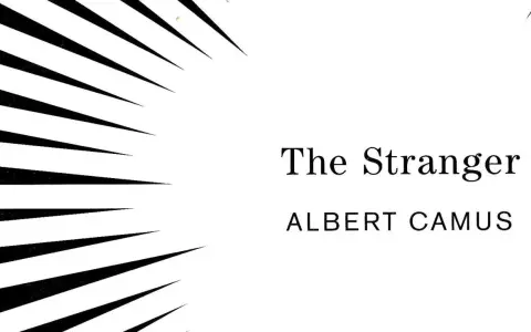 Abstrakte schwarze Linien auf weißem Hintergrund mit dem Titel "The Stranger" und "ALBERT CAMUS".