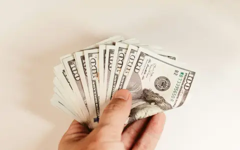 Dłoń trzyma plik banknotów 100 dolarowych. To może być kwota na spłatę PCC od pożyczki.