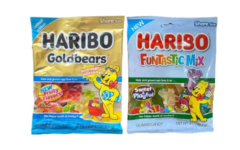 Dos bolsas de ositos de goma Haribo, Goldbears y Funtastic Mix. ¡Aunque los ositos Haribo tienen gluten, son deliciosos!