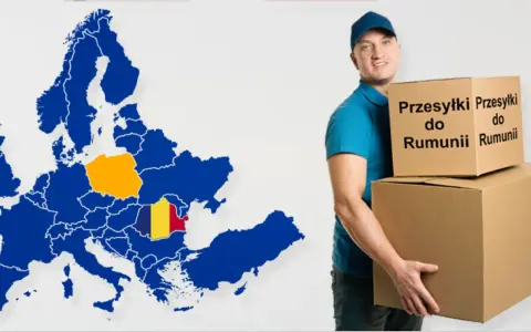Kurier z paczkami do Rumunii. Mapa Europy z zaznaczoną Rumunią i Polską.