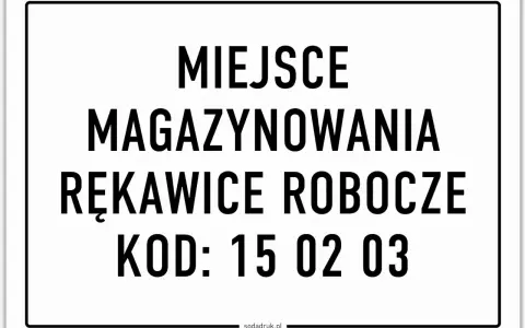 Miejsce magazynowania rękawic roboczych, kod odpadu 15 02 03.
