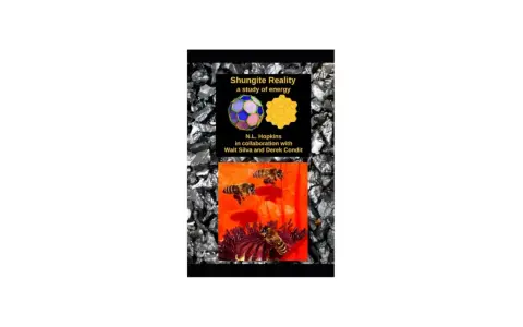 La shungita, con sus asombrosas propiedades energéticas, se representa junto a abejas y flores.