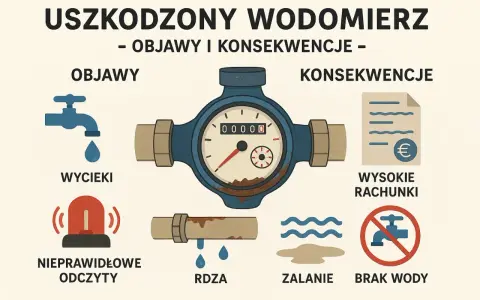 Zepsuty licznik wody to objawy jak wycieki, rdza, nieprawidłowe odczyty, a konsekwencje to wysokie rachunki, zalanie i brak wody.
