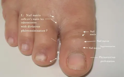 Gros orteil avec ongle incarné. Le prix d'une consultation podologue pour ce problème est indiqué.