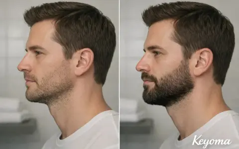 Comparación de un hombre con barba incipiente y otro con barba completa. Muestra cuánto tarda en crecer la barba.
