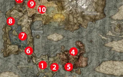 Explora los mapas de Elden Ring, con puntos numerados que señalan ubicaciones clave en Limgrave, Liurnia y Caelid.