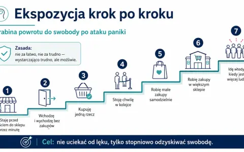 Drabina powrotu do swobody po ataku paniki: od stania przed sklepem do zakupów w tłumie. Stopniowe oswajanie lęku.