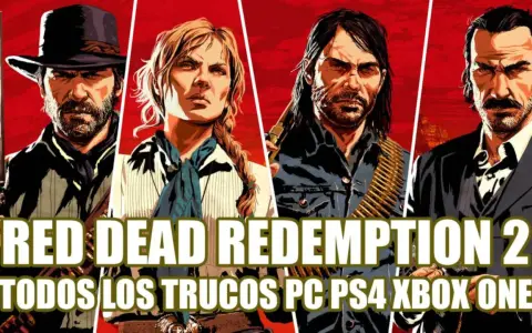 Personajes de Red Dead Redemption 2 con texto "TODOS LOS TRUCOS PC PS4 XBOX ONE".