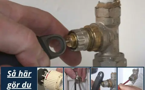 Så här gör du för att justera termostaten på ett element som inte blir varmt. Bilderna visar hur man använder verktyg för att komma åt ventilen.