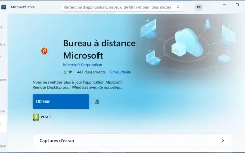 Accès bureau à distance par le web : l'application Microsoft Remote Desktop pour Windows.