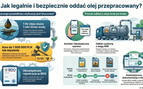 Jak oddać odpady bez BDO? Dowiedz się o procesie odbioru oleju, karach za nielegalne pozbycie się odpadów i obowiązkowej rejestracji w BDO.