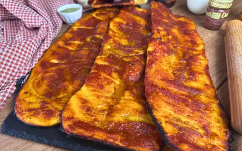 Lingue di pizza sottili e croccanti, condite con salsa rossa e dorate al forno.