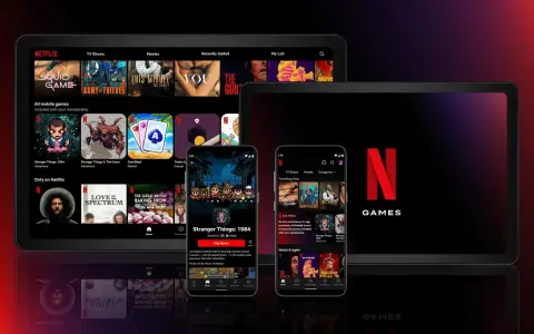 Gry na Netflixie na tabletach i telefonach. Zobaczysz tu ikony gier, w tym Stranger Things, oraz interfejs aplikacji.
