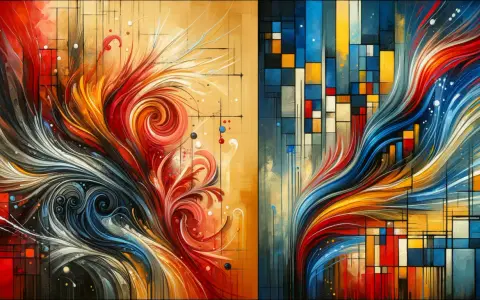 Explosion de couleurs vives dans une **abstraction lyrique** dynamique, mêlant courbes fluides et formes géométriques.