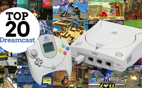 Collage de imágenes de videojuegos de Dreamcast, mostrando la consola y el mando, con escenas de algunos de los mejores juegos Dreamcast.
