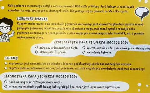 Rak pęcherza moczowego: czynniki ryzyka (palenie, chemikalia), objawy (krwiomocz, ból), profilaktyka (dieta, ruch, niepalenie). Czego nie lubi rak pęcherza moczowego? Zdrowego stylu życia!