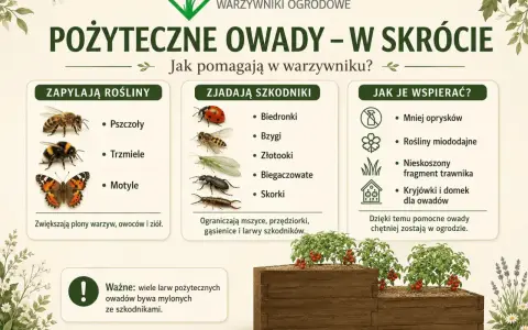 Pożyteczne owady w ogrodzie: pszczoły, trzmiele i motyle zapylają rośliny, biedronki, złotooki i skorki zjadają szkodniki. Wspieraj je, ograniczając opryski i sadząc rośliny miododajne.